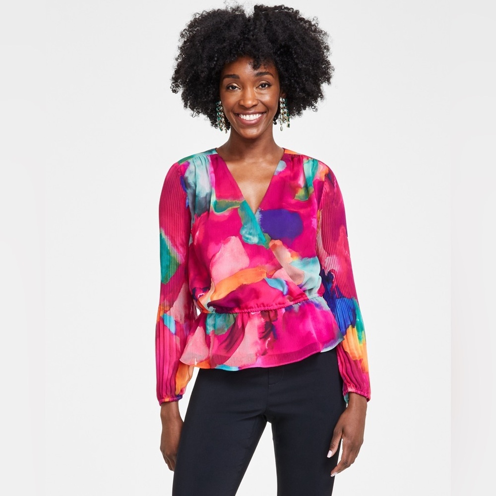 NWT INC International Concepts Women’s V-Neck Peplum Top M